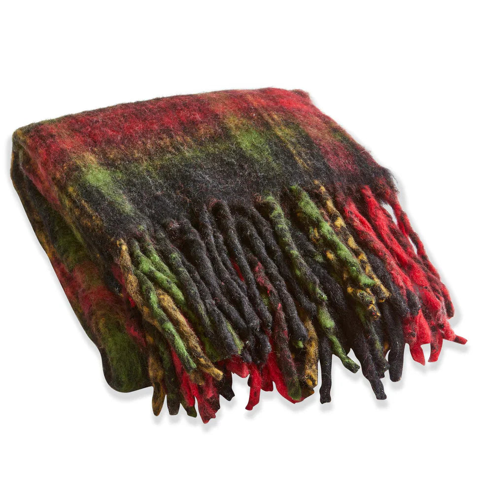 Wooly Plaid Throw With Fringe