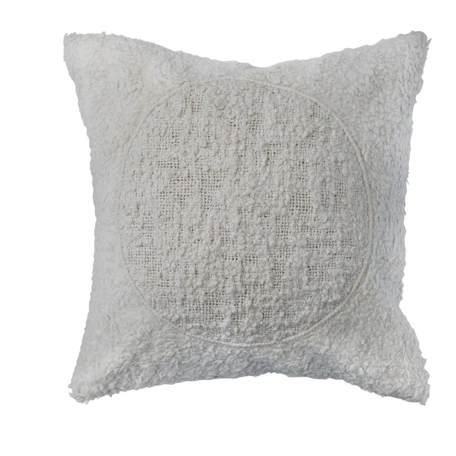 20 Square Cotton Sherpa Pillow w/ Embroidered Circle