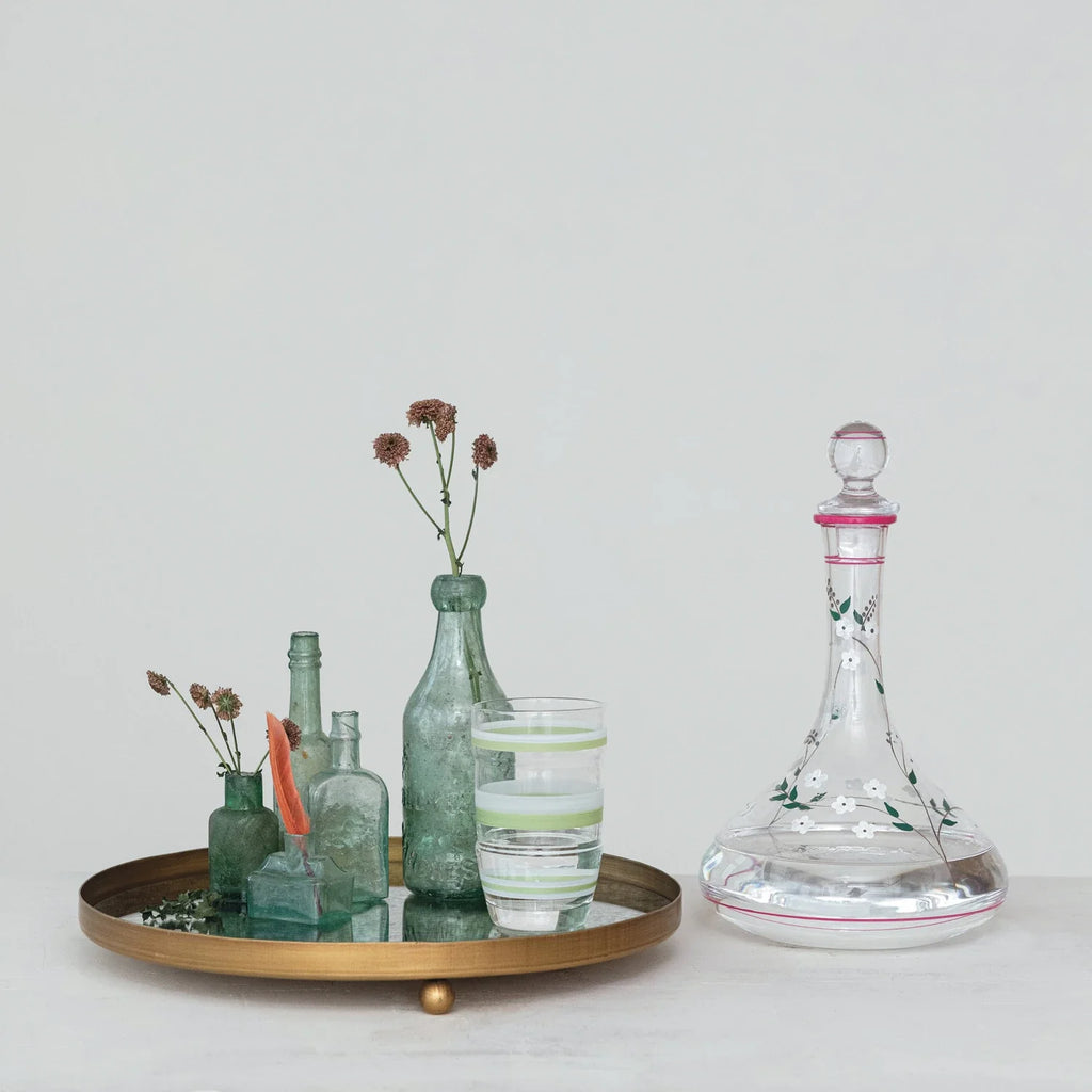 Decorative Metal Footed Antiqued Mirror Tray, Gold Finish