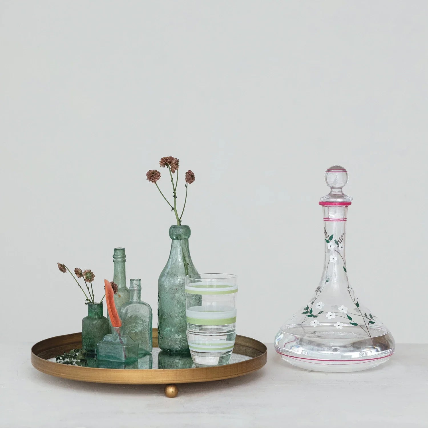 Decorative Metal Footed Antiqued Mirror Tray, Gold Finish