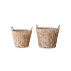 Hand-Woven Water Hyacinth Baskets with Handles, Natural