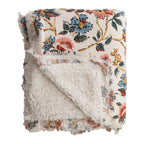 Woven Cotton Printed Throw w/ Sherpa Back, Flower Pattern & Fringe