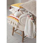 Woven Cotton Printed Throw w/ Sherpa Back, Flower Pattern & Fringe