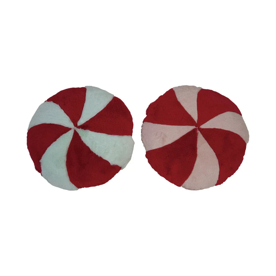 Faux Fur & Fabric Velvet Peppermint Shaped Pillow